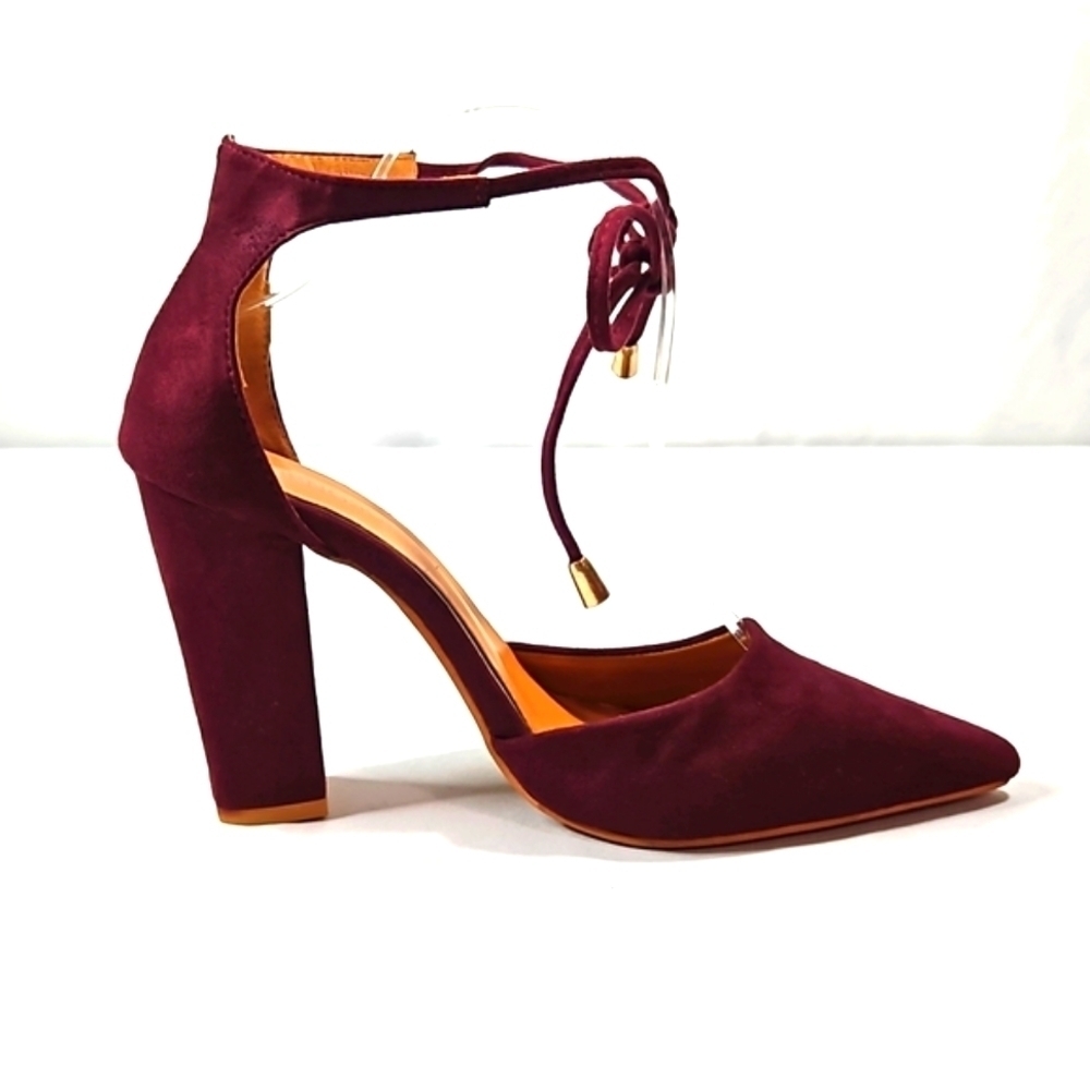 Hengsong Purple Wrap Around Strap Suede Block Women's Heels Sz 39